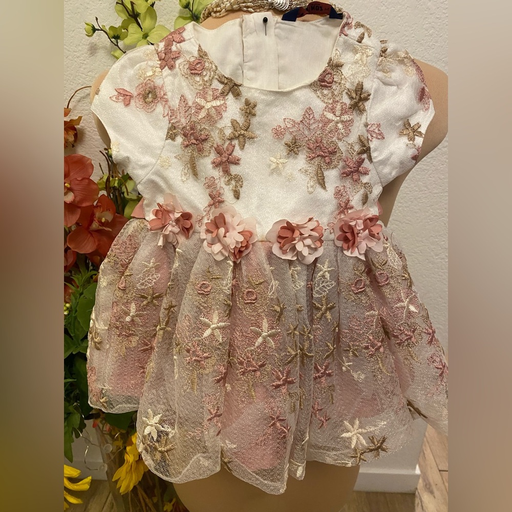 FRIENDS Floral Embroidered Dress - Pink and Gold